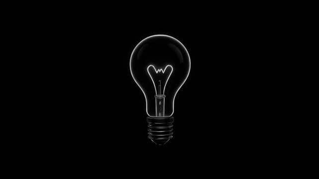 Bulb on black background is turning on and off then finally turned on - The concept of energy and consistency 