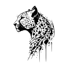 cheetah head illustration with abstract spots in black sketch laser cutting engraving © Kaz
