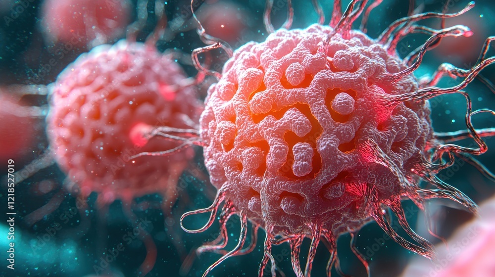 Poster microscopic view of a virus: detailed 3d rendering of viral structure and morphology