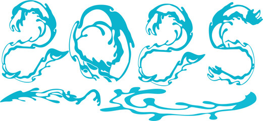 2025 NUMBER WITH WATER WAVE MOTIF
