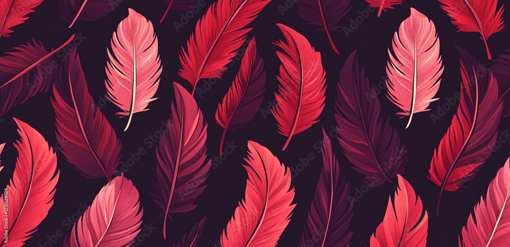 Poster Ruby Romantic Feather Texture Seamless Pattern Background - Ideal for Textile Design and Wallpaper