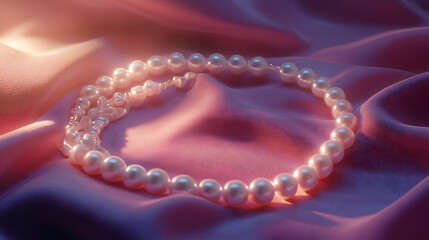 A glowing pearl necklace draped on a velvet cloth, symbolizing the promise of elegance. (2)