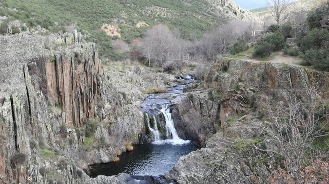 Aljibe waterfall in the area of the black villages of Guadalajara, Spain