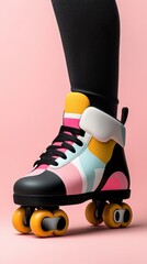 Colorful roller skate on pink background captures retro vibe