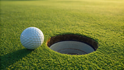 golf ball near hole on green course, showcasing precision and focus