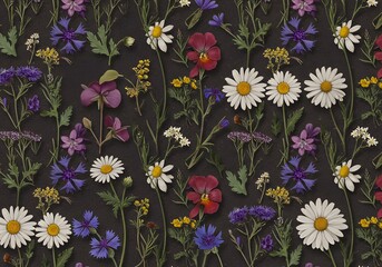 Obraz premium Wildflower motifs with intricate details, arranged in a balanced repeating pattern