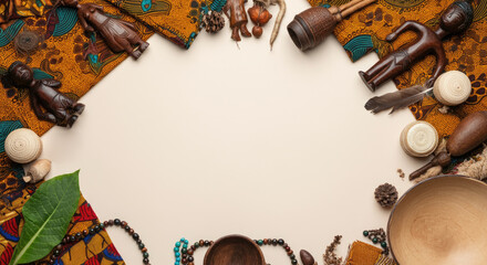 Fototapeta premium African crafts in circular display with natural elements