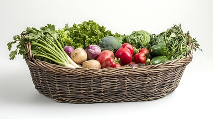 Fototapeta premium A basket full of fresh vegetables isolated on a white background