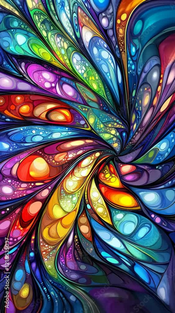 Poster colorful abstract spiral design with vibrant shapes and intricate patterns showcasing a burst of col