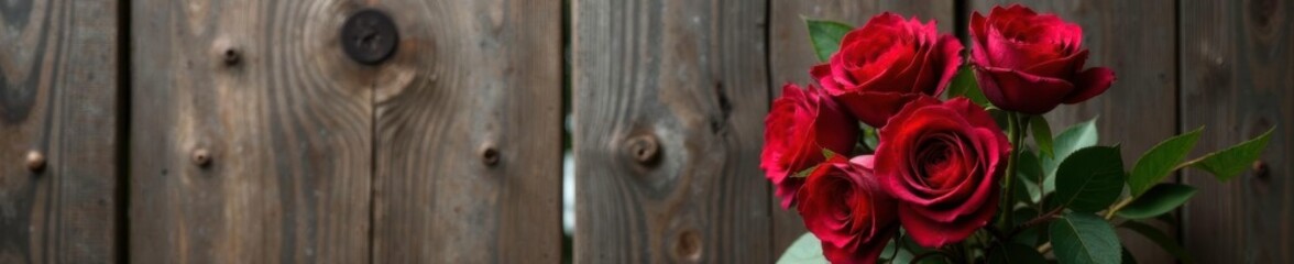 A bundle of dried red rose stems against a wooden fence, wood, floral