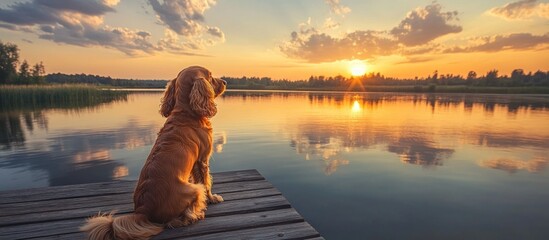 Golden Retriever at Sunset by the Lake