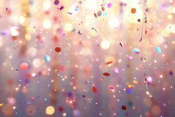 coloured confetti as a white New Year's background. AI generative.