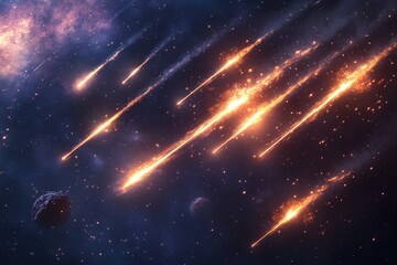 Naklejka premium Celestial display of shooting stars illuminating the night sky in a cosmic ballet