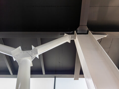 Modern Steel Structural Joint with Gusset Plate in Industrial Building