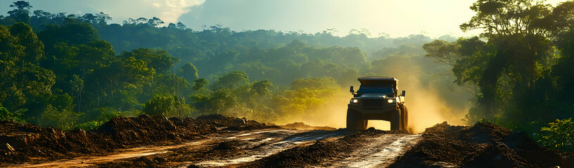 Naklejka premium SUV Jungle Road Dust Sunrise