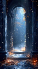Mystical Autumn Archway: A Digital Fantasy Landscape