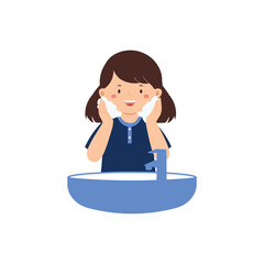 Illustration of a girl washing her face