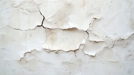 Fototapeta premium A Distressed White Wall Shows Significant Cracking And Peeling Paint, Creating A Textured And Aged Appearance.