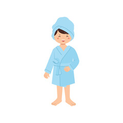 Illustration of Smiling Girl in Blue Bath Robe