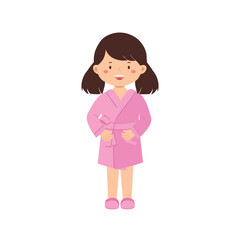 Illustration of Smiling Girl in Pink Robe
