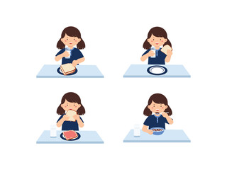 Girl Enjoying Breakfast at the Table 