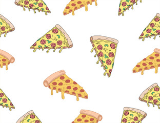 pizza pattern. Pizza seamless pattern. Pizza pattern background. Pizza Slices Pattern background. Pizza seamless pattern for restaurant packaging background. Junk food seamless pattern.