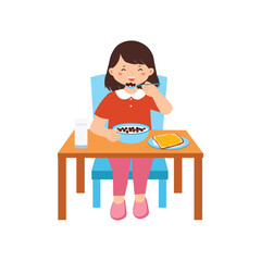 Girl Enjoying Cereal Breakfast at the Table 