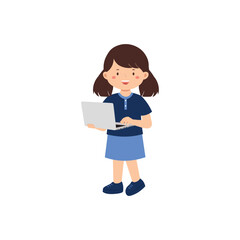 Smiling Girl Holding Laptop Illustration
