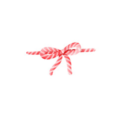 Fototapeta premium Watercolor painting of red and white rope tied in a bow for decoration or as an element in various events.