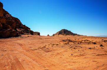Desert in sunny day. Mountain landscape in the desert.