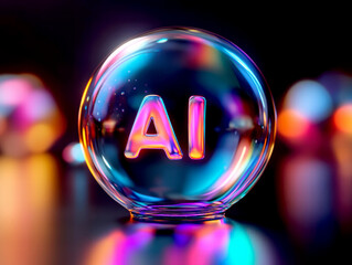 a ultra realistic photo of letters "AI" against a black wall in vibrant colors. AI generative.