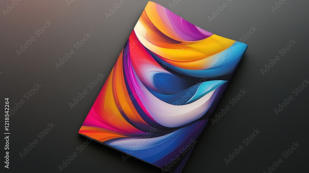 Poster vibrant abstract artwork displayed on a dark background highlighting colorful swirls and curves. gen