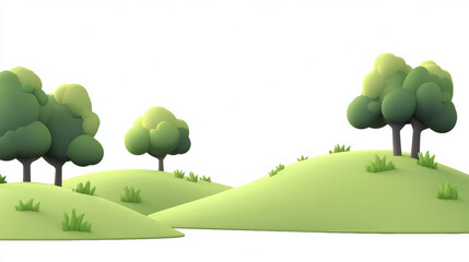 Green hills with cartoon trees and grass