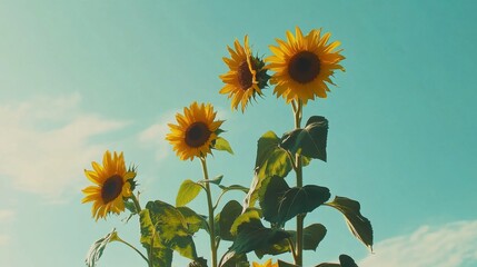 Bright Sunflowers Against a Clear Blue Sky