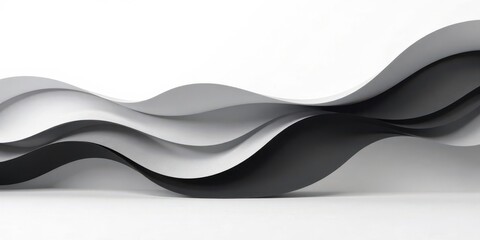Obraz premium Abstract grayscale undulating curves design, flowing smoothly across a pristine white background, creating a stylish and elegant visual representation of movement and form.