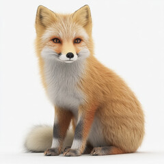 Obraz premium Red fox sitting, fluffy fur, alert gaze.