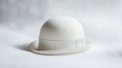 Fototapeta premium Elegant white bowler hat displayed on a soft textured surface for artistic presentation