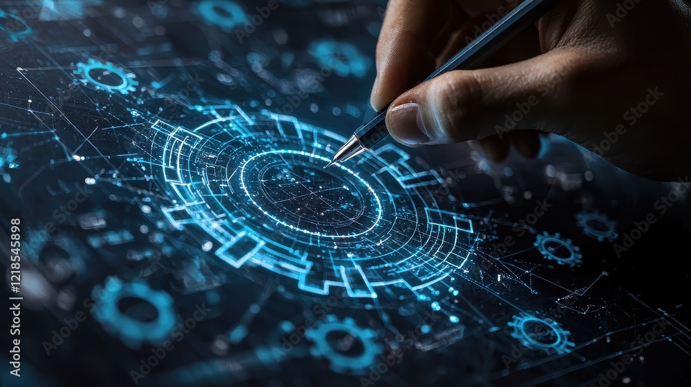 Poster innovative technology design digital workspace graphic representation futuristic environment close-u