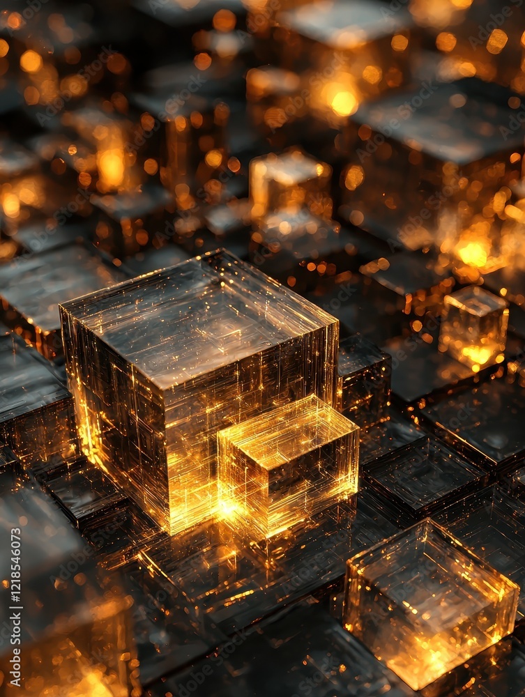 Aufkleber illuminated cubes displaying dynamic patterns digital environment 3d abstract art futuristic viewpoi