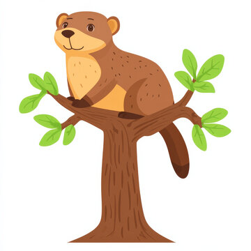 recommend clip art: Adorable brown animal perched on a leafy tree branch.
