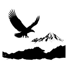 eagle in the sky silhouette white background. 