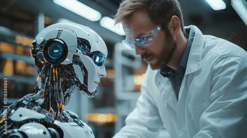Aufkleber innovative robotics research laboratory image high-tech environment close-up view human-robot intera