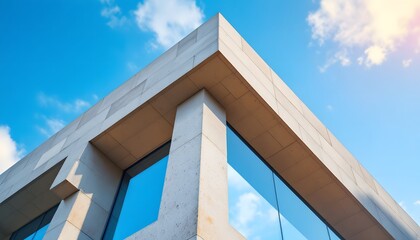 Modern Architecture: Sleek Building against a Bright Blue Sky