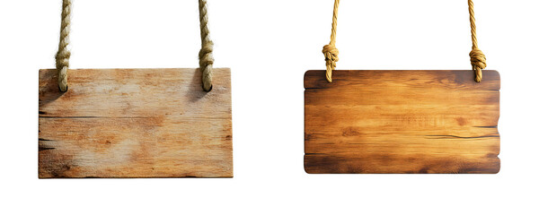 Wooden signboard hanging on a transparent background.