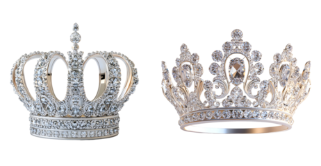 Silver crown adorned with diamonds on a transparent background.