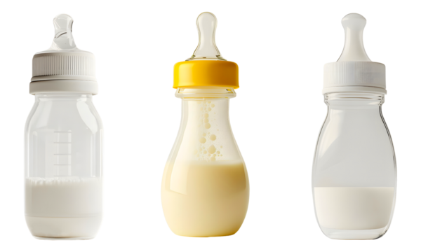 Collection set of Baby bottle filled with milk on a transparent background. - Powered by Adobe
