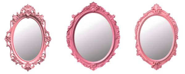 Pink oval mirror decorated, blending elegance for stylish decor or design projects on a transparent background.