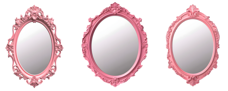 Pink oval mirror decorated, blending elegance for stylish decor or design projects on a transparent background.