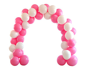 Pink and white balloon arch, on a transparent background.