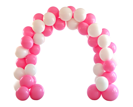 Pink and white balloon arch, on a transparent background.